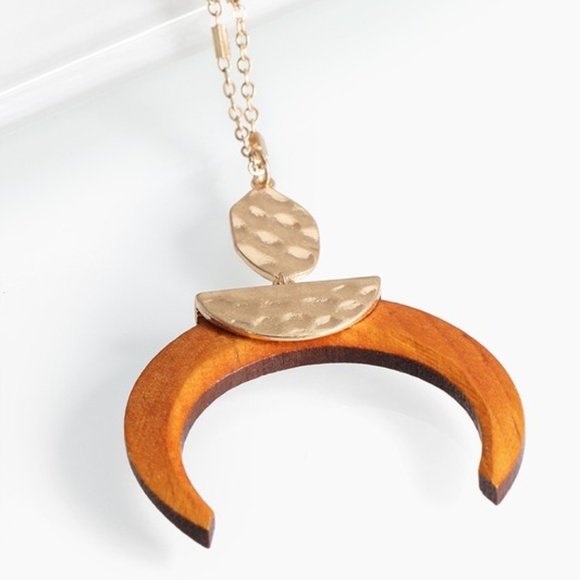LAST ONE! Light Brown Crescent Wood  Necklace - Picture 2 of 4